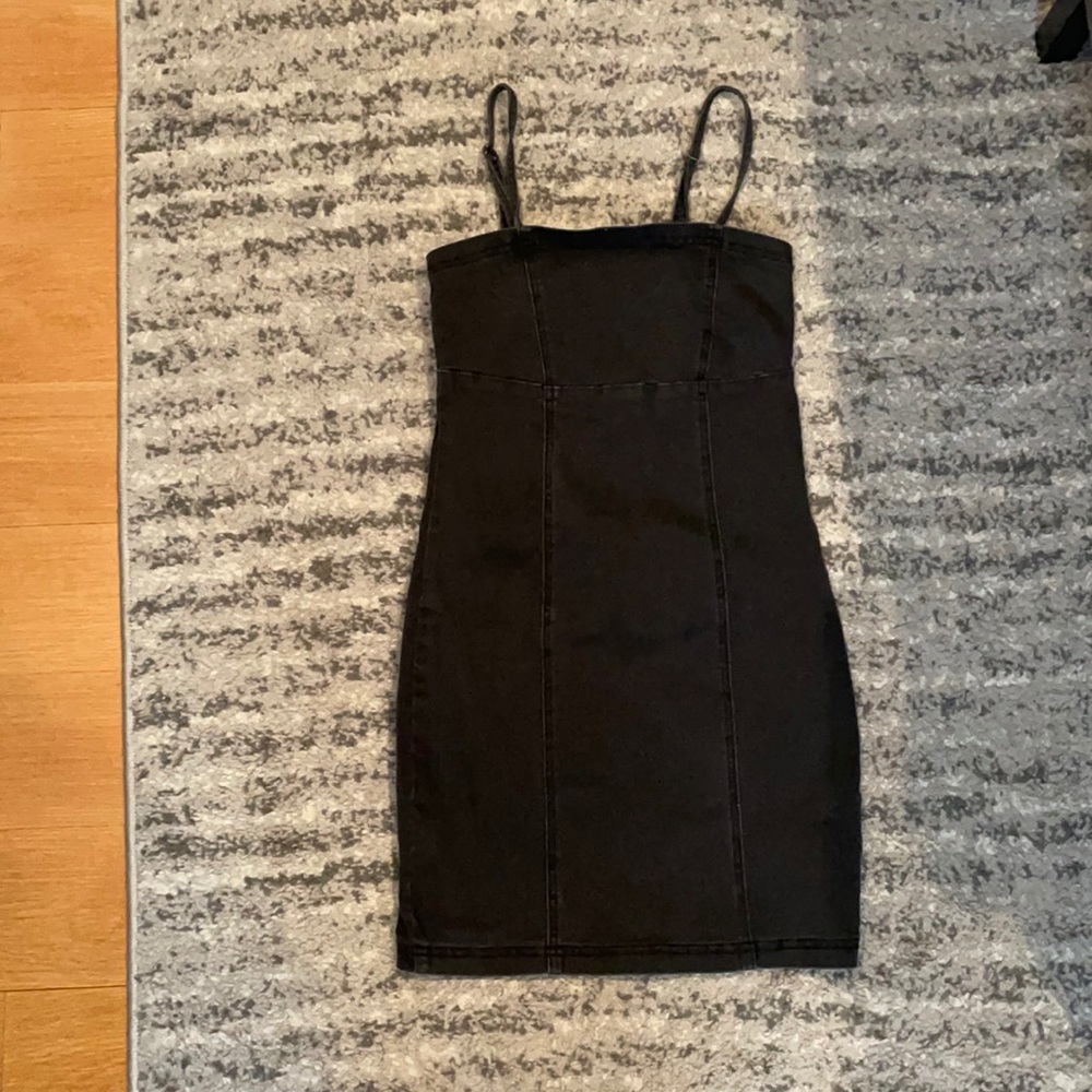 Mini black denim dress